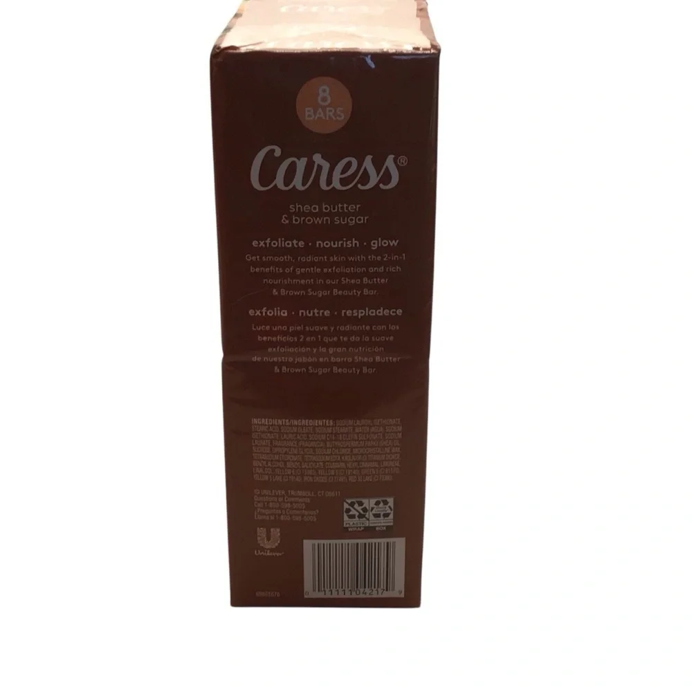 8 Pack Caress Shea Butter & Brown Sugar Exfoliating 3.75 oz Bar Soap